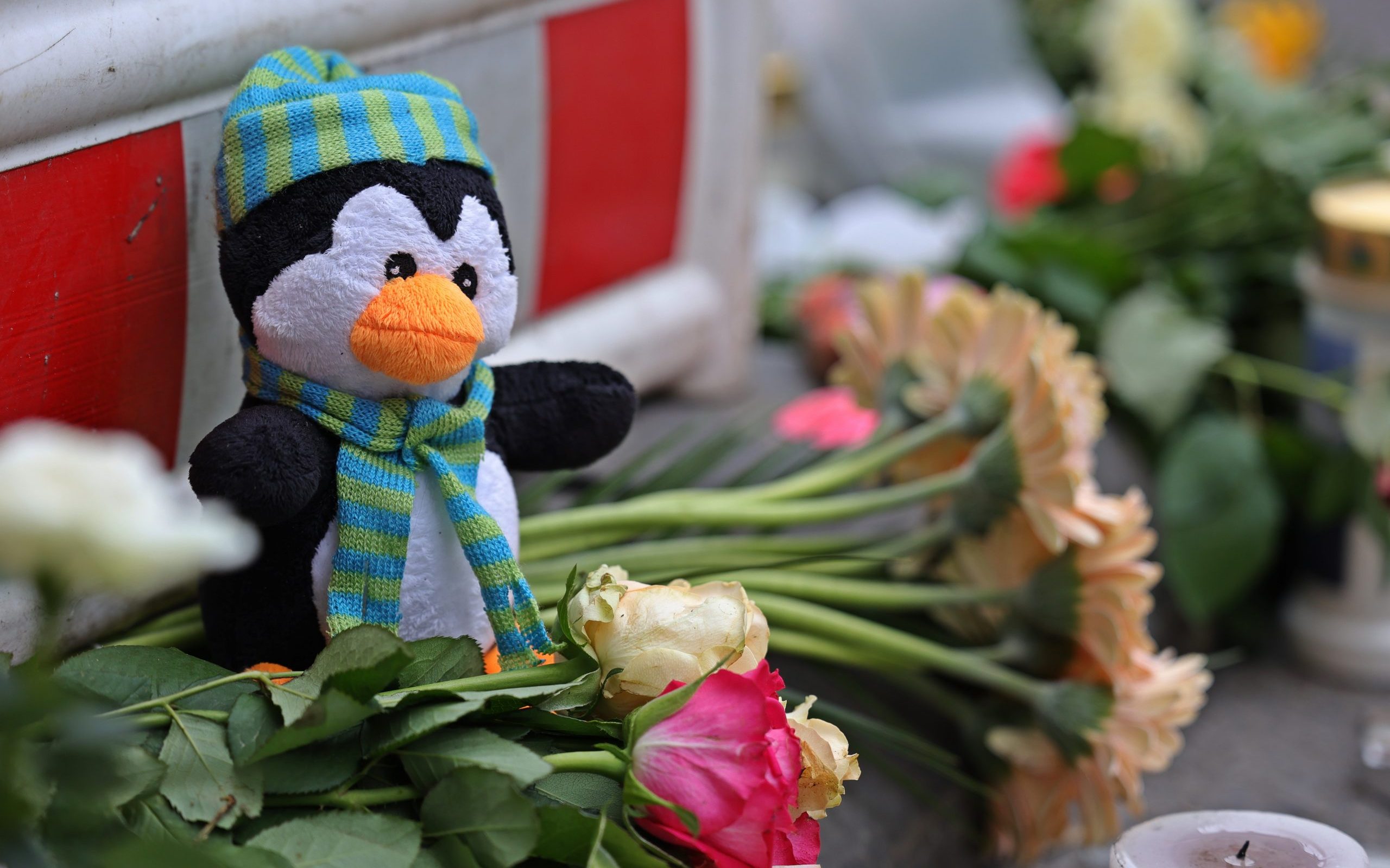 Die Anteilnahme ist riesig: Blumen und Stofftiere liegen vor dem Brandhaus